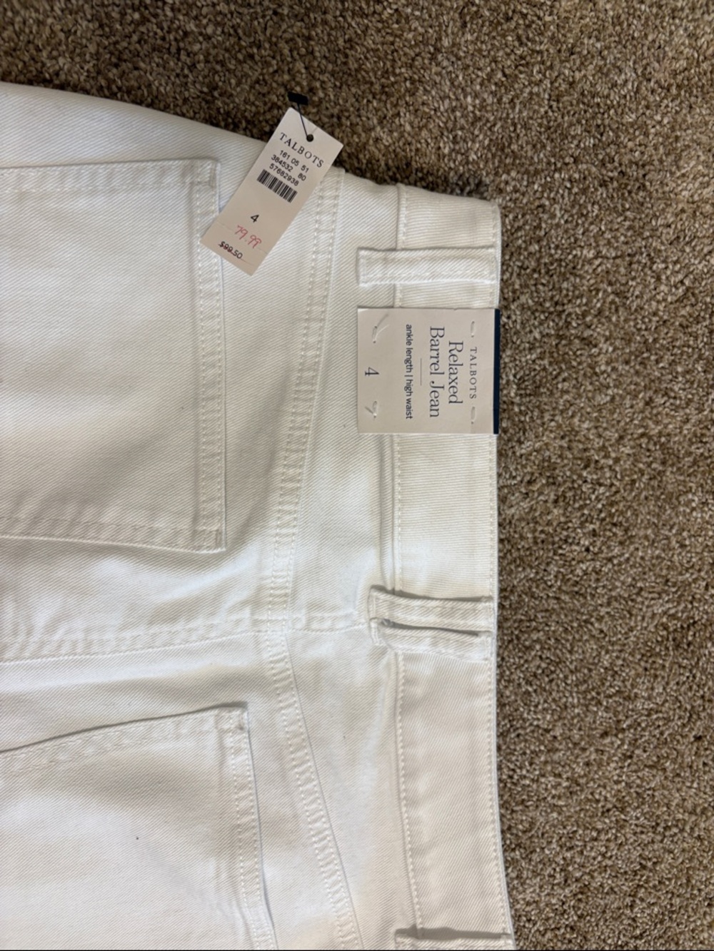 Talbots White Relaxed Barrel Jeans - Women's, size 4, NWT
